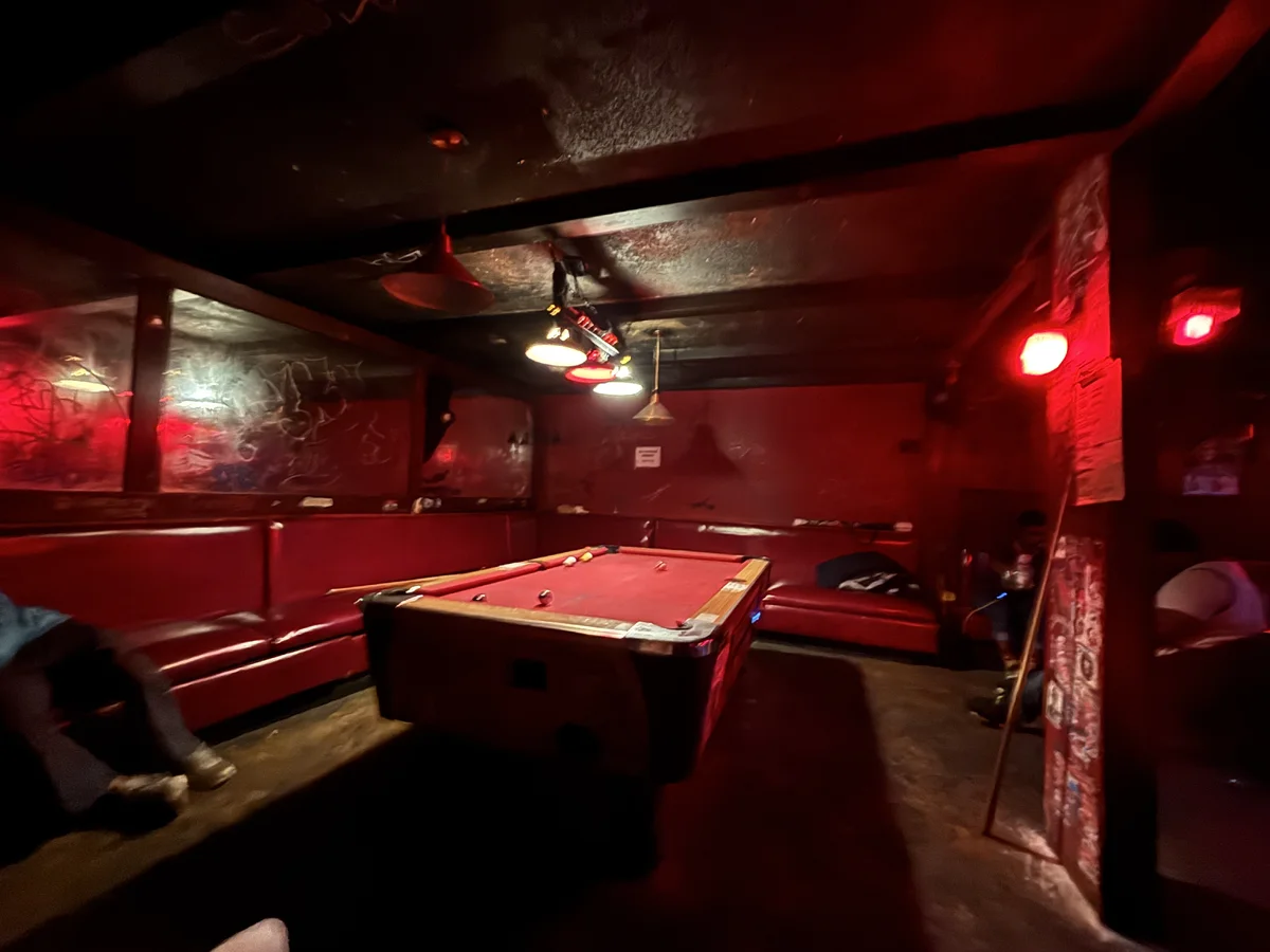 red pool table in an Oakland bar