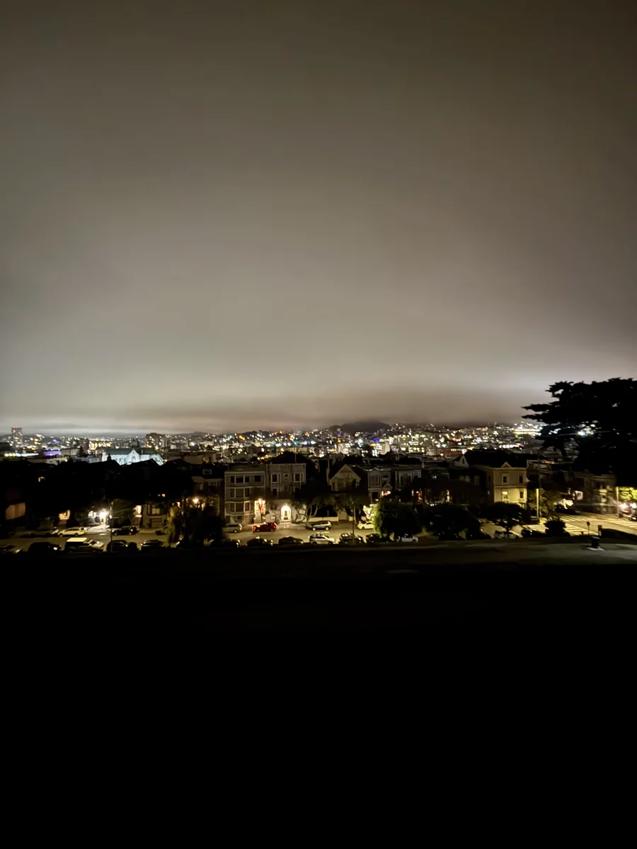 San Francisco lights under a low blanket of fog